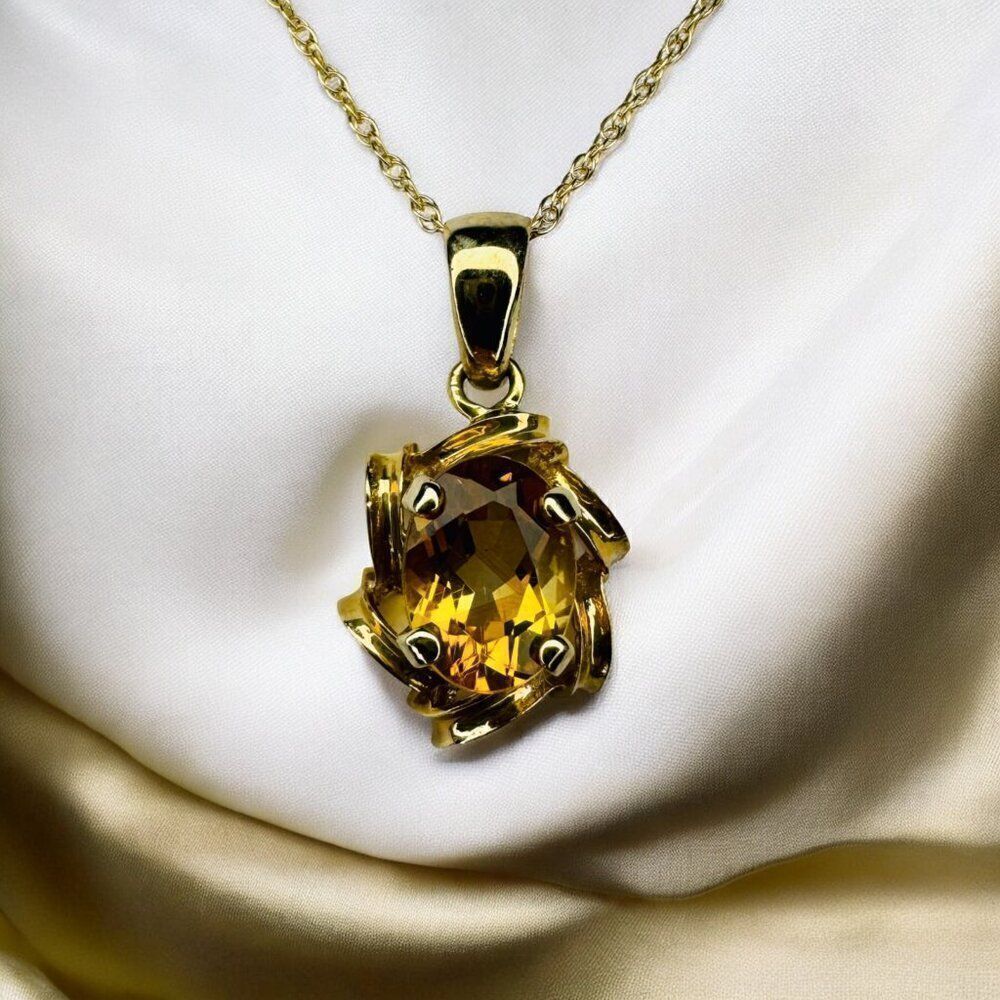 10k Gold- Natural Citrine Necklace- 18" -Oval Cut- 3/4 CTTW- November Birthstone